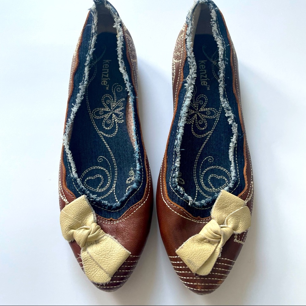 Kenzie bruiser ballet flat slip on style shoe with leather & demin size 7.5 M